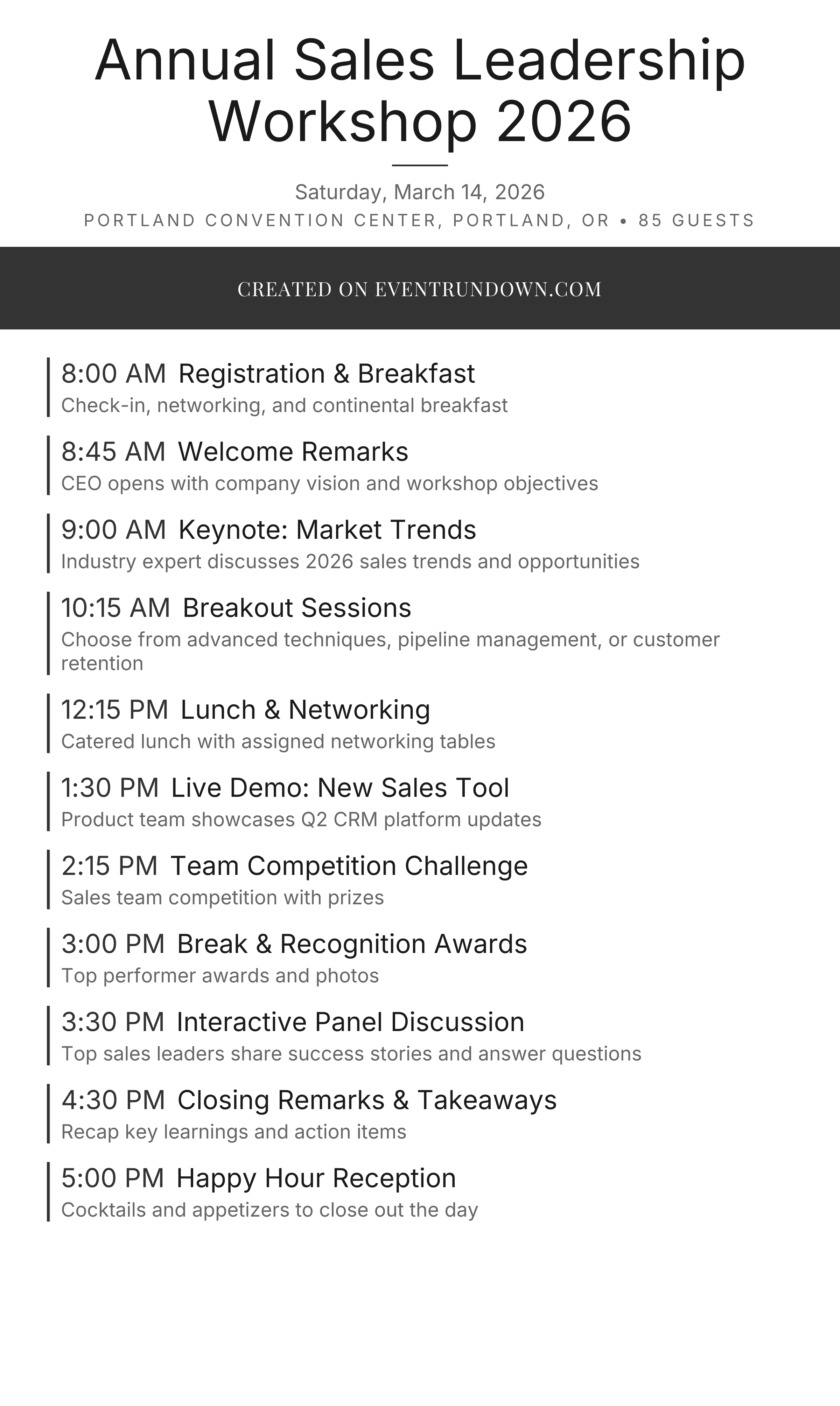 Corporate Event Schedule