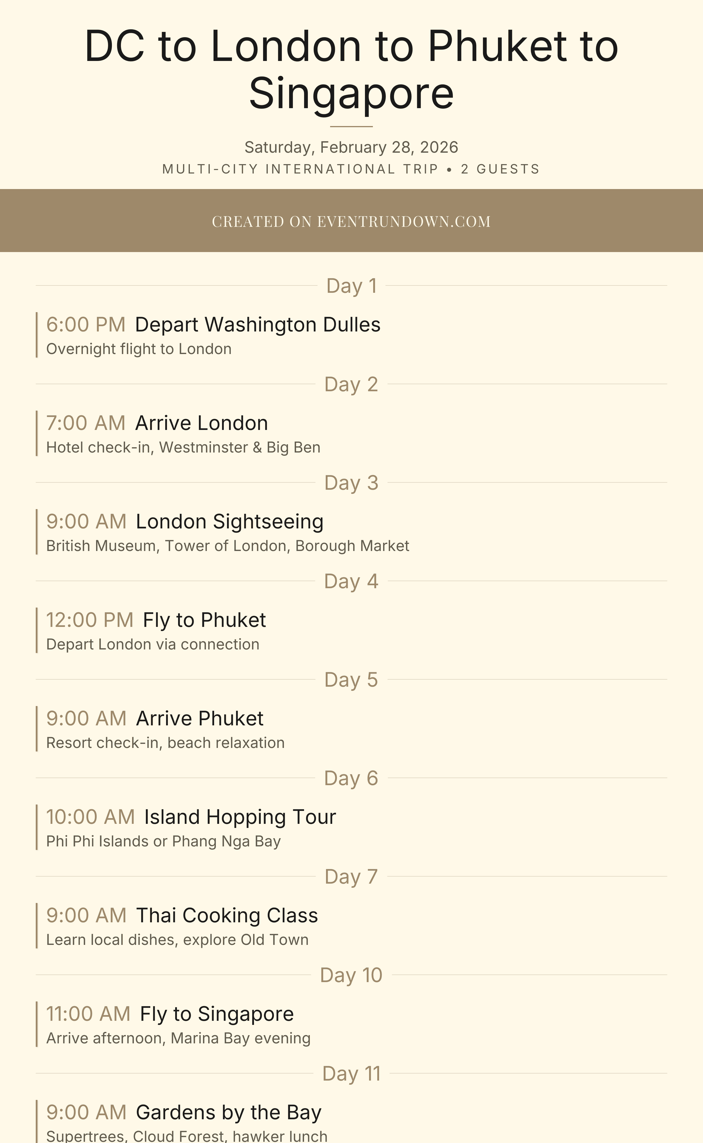 International Travel Itinerary