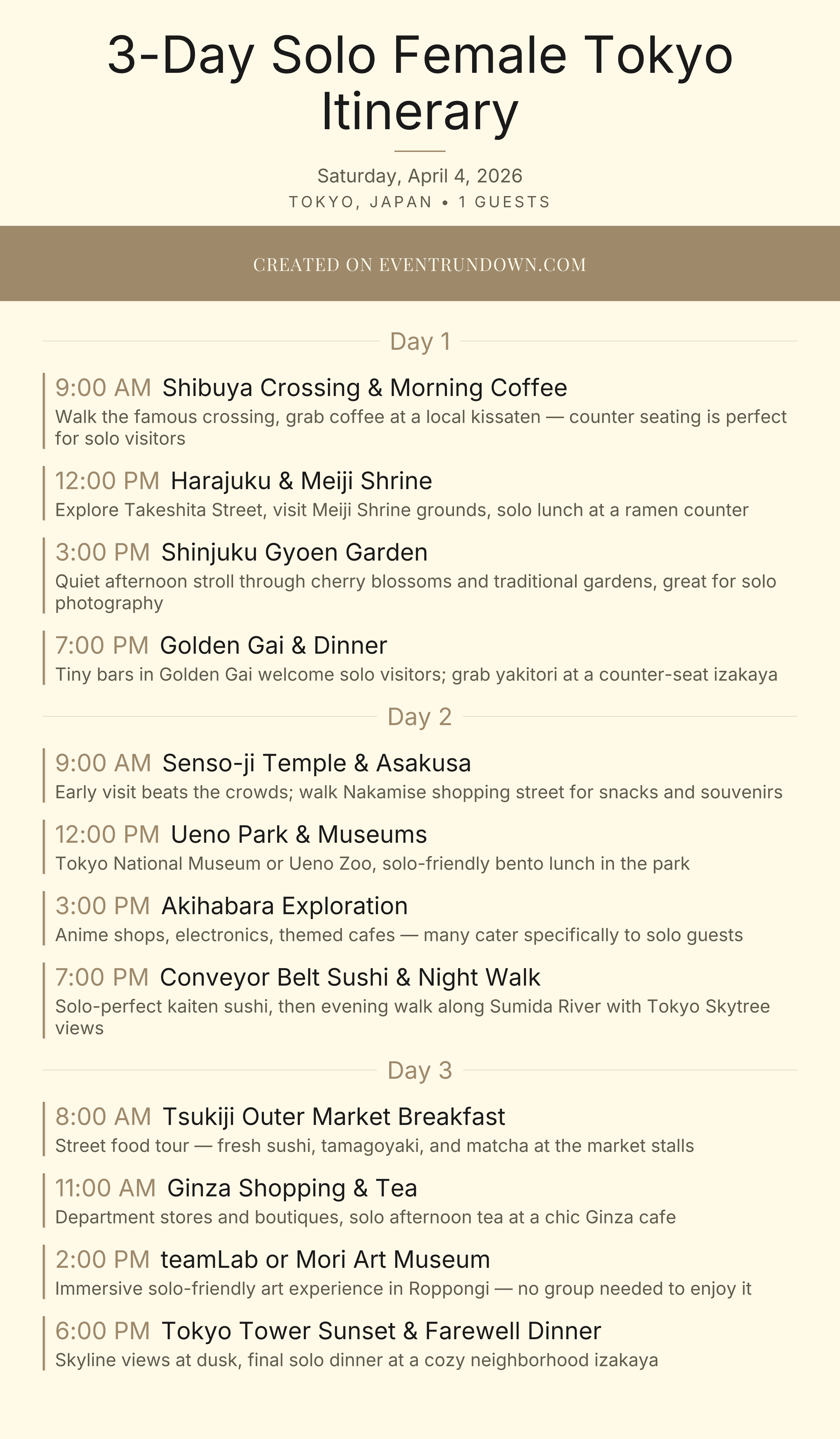 Solo Trip to Tokyo Itinerary