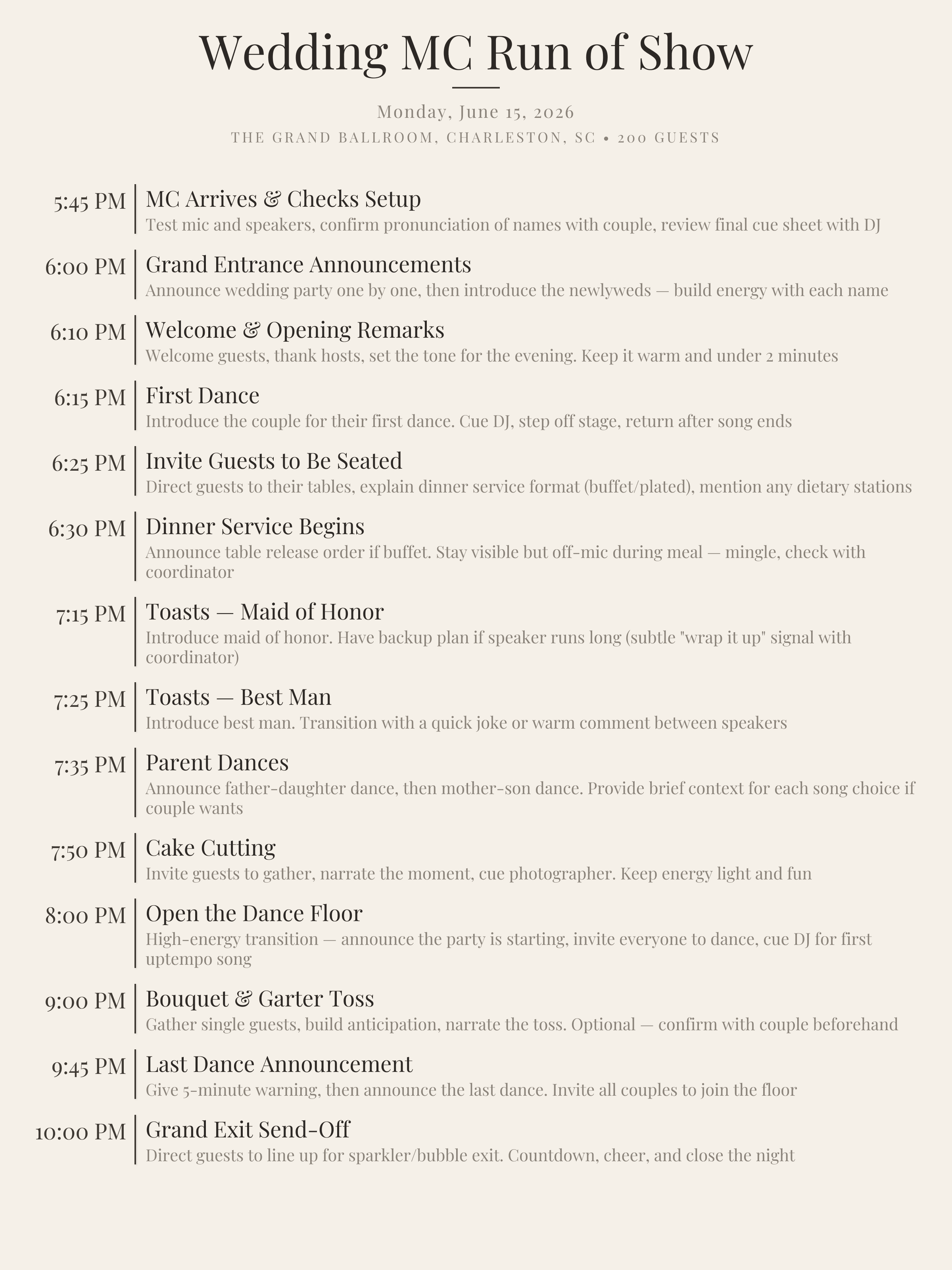 Wedding MC Run of Show