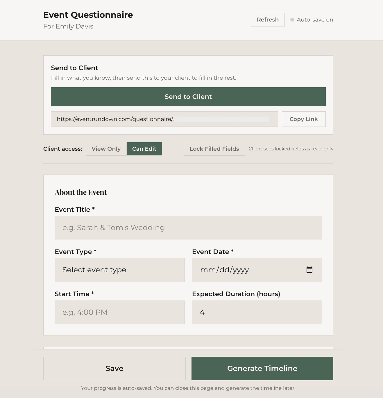 Client intake questionnaire