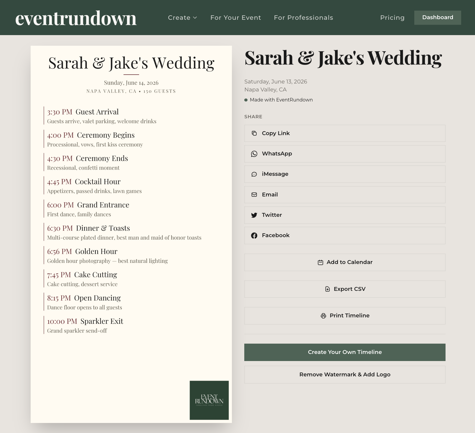 The Publish modal showing the shareable link and copy button