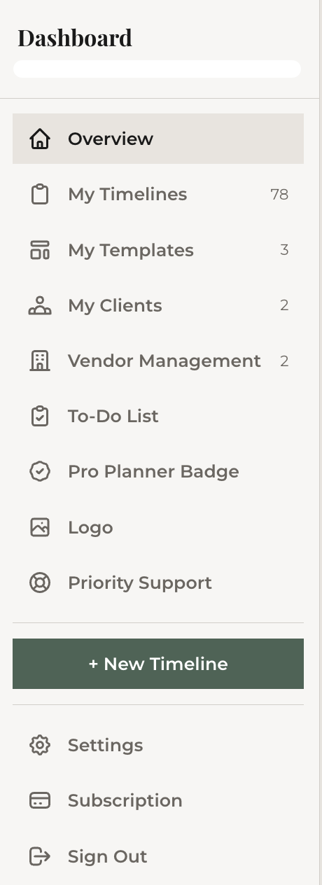 Pro Planner dashboard with expanded sidebar