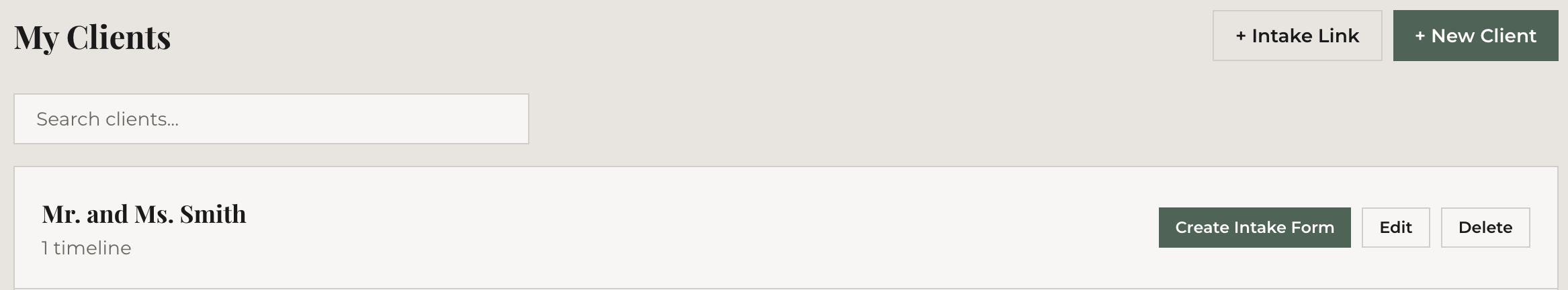 Create Questionnaire button on client card