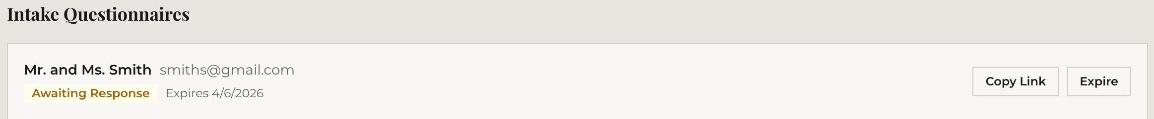 Questionnaire awaiting response on client card
