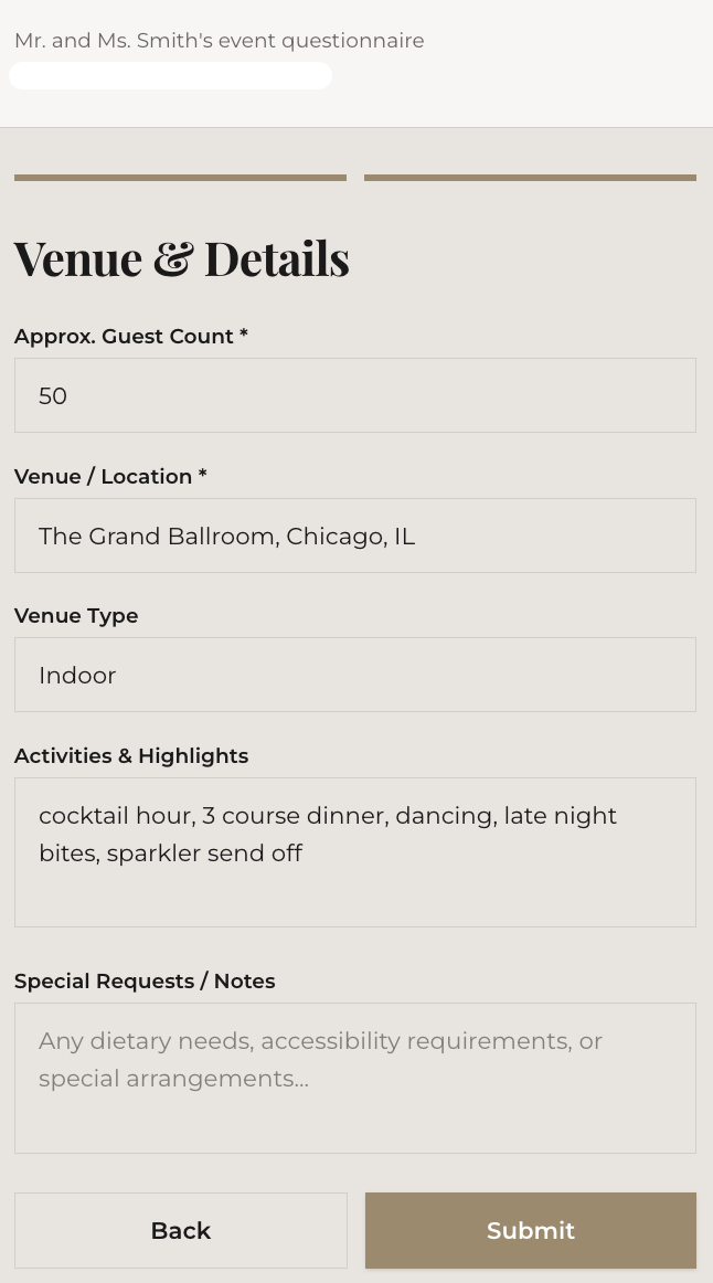 Client questionnaire step 2