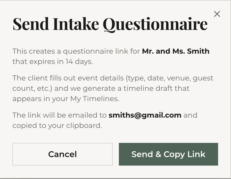 Send questionnaire modal