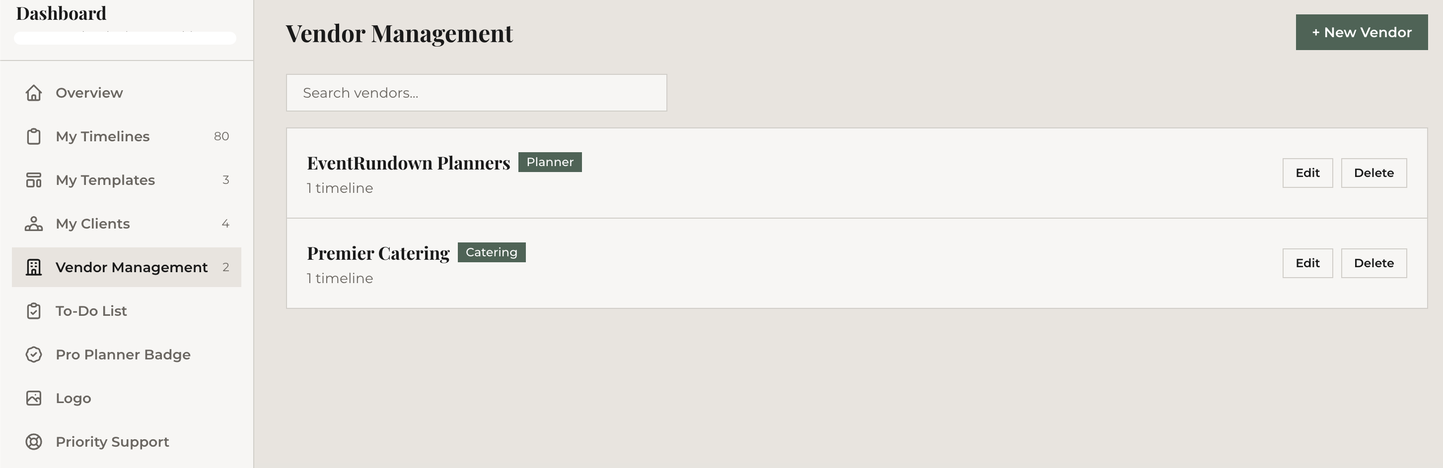 Adding a vendor in the dashboard Vendor Management section