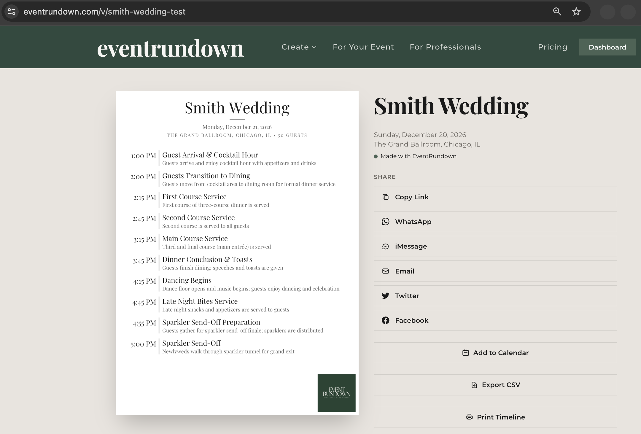 A published timeline on the public viewer page