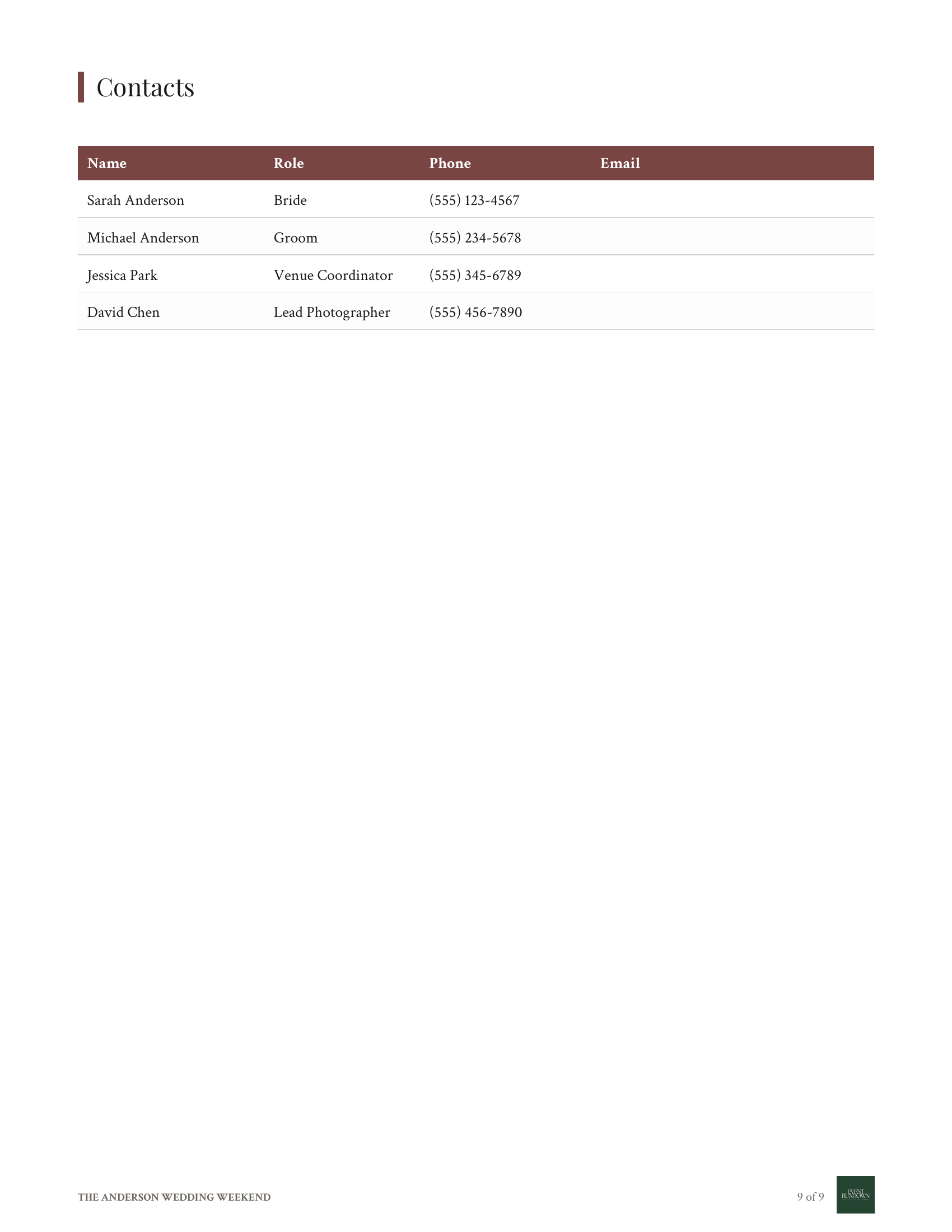 Anderson Wedding branded PDF — page 9 of 9